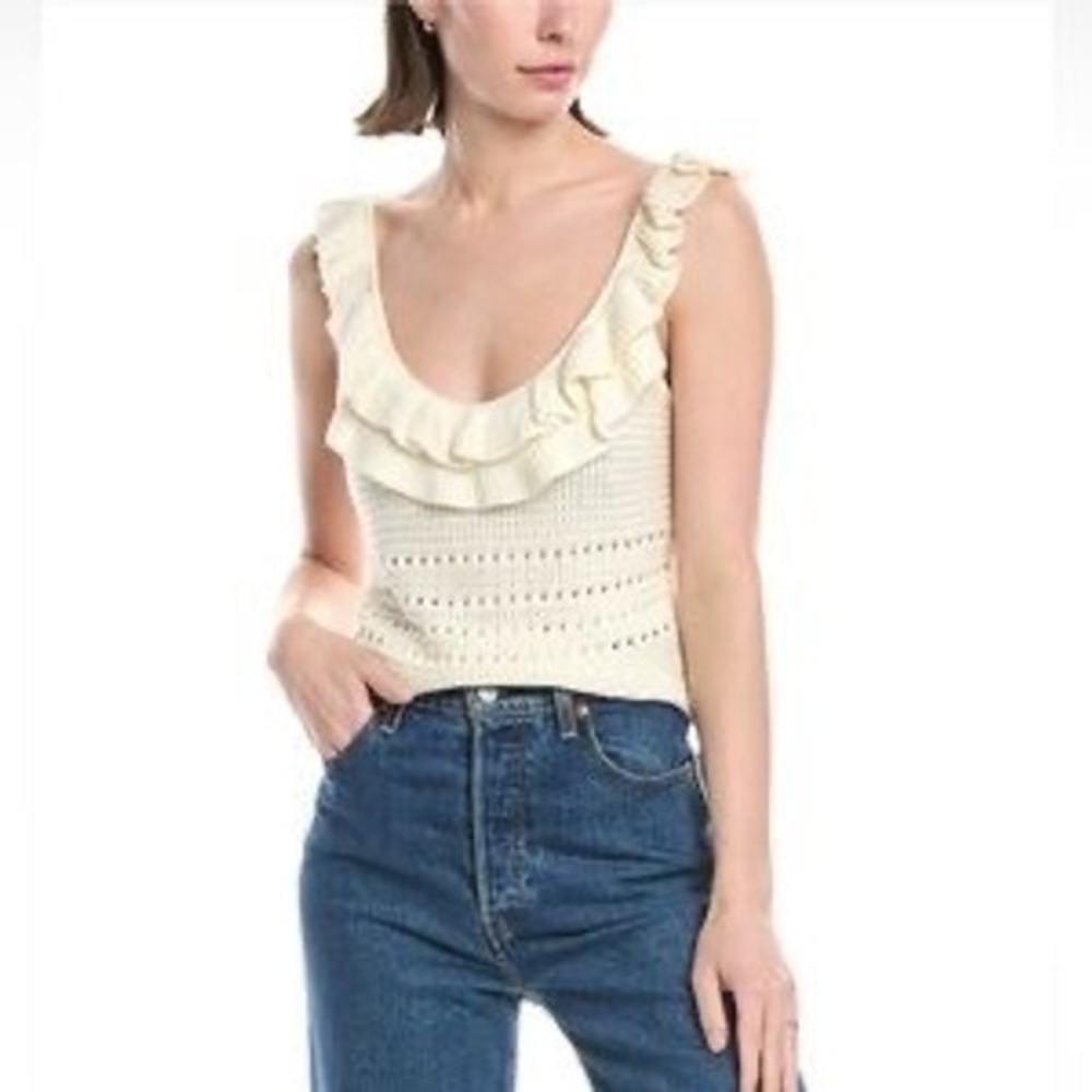 7 For All Mankind Cream Knit Ruffle Tank Top XL